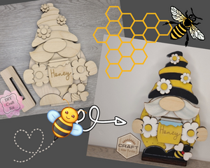 Bee Gnome | Honeybee | Bee Shelf Sitter | Bee Decor | DIY Craft Kits | Paint Party Supplies | #30001