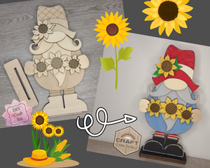 Sunflower Gnome | Summer Gnome | Shelf Sitter | Summer Crafts | DIY Craft Kits | Paint Party Supplies | #30036