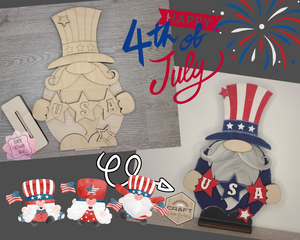 4th of July Gnome | Patriotic Gnome | USA Gnome | Shelf Sitter | DIY Craft Kits | Paint Party Supplies | #30010