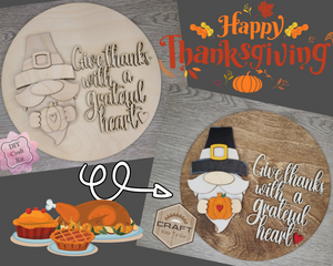 Thanksgiving Gnome | Thanksgiving Sign | Fall Crafts | DIY Craft Kits | Paint Party Supplies | #3755