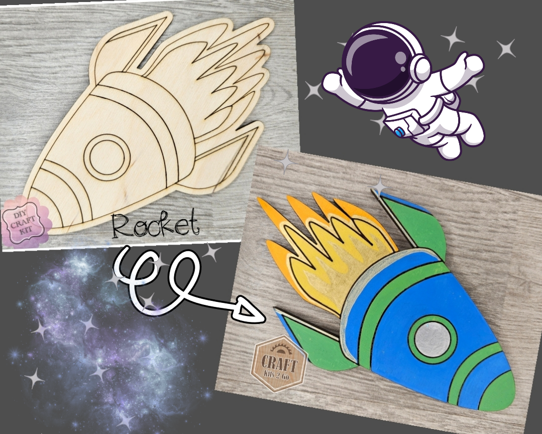 Rocket Cutout | Space | Outer Space | Kids Crafts | Wood Shape Cutout | #2233 - Multiple Sizes Available - Unfinished Wood Cutout Shapes