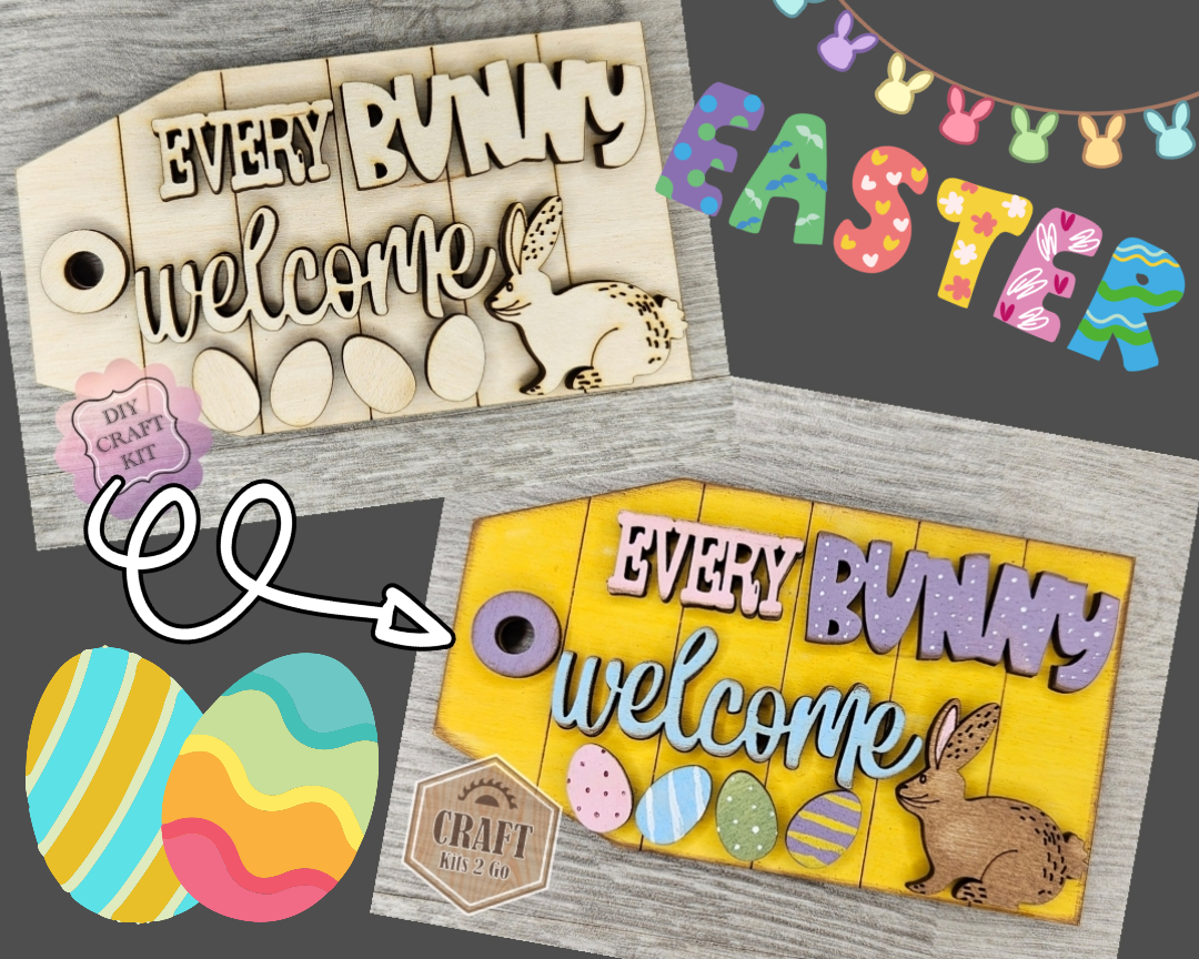 HPNIUB Targa Decorativa In Legno – Scritta 'Every Bunny Welcome' Per Decorazione Pasqua, Simpatica E Rustica