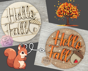 Hello Fall | Fall Sign | Fall Decor | Fall Crafts | DIY Craft Kits | Paint Party Supplies | #4110