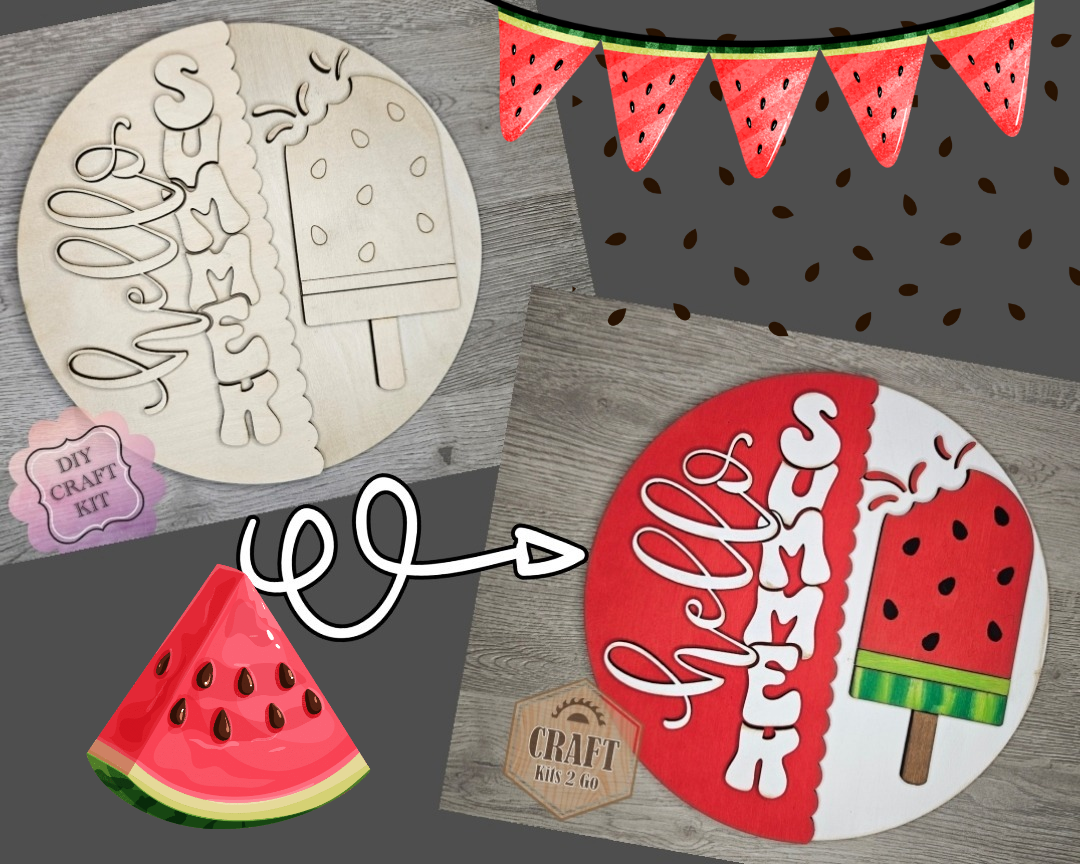** SHOW OVERSTOCK SALE ** 10 inch Hello Summer Watermelon Sign | #4354