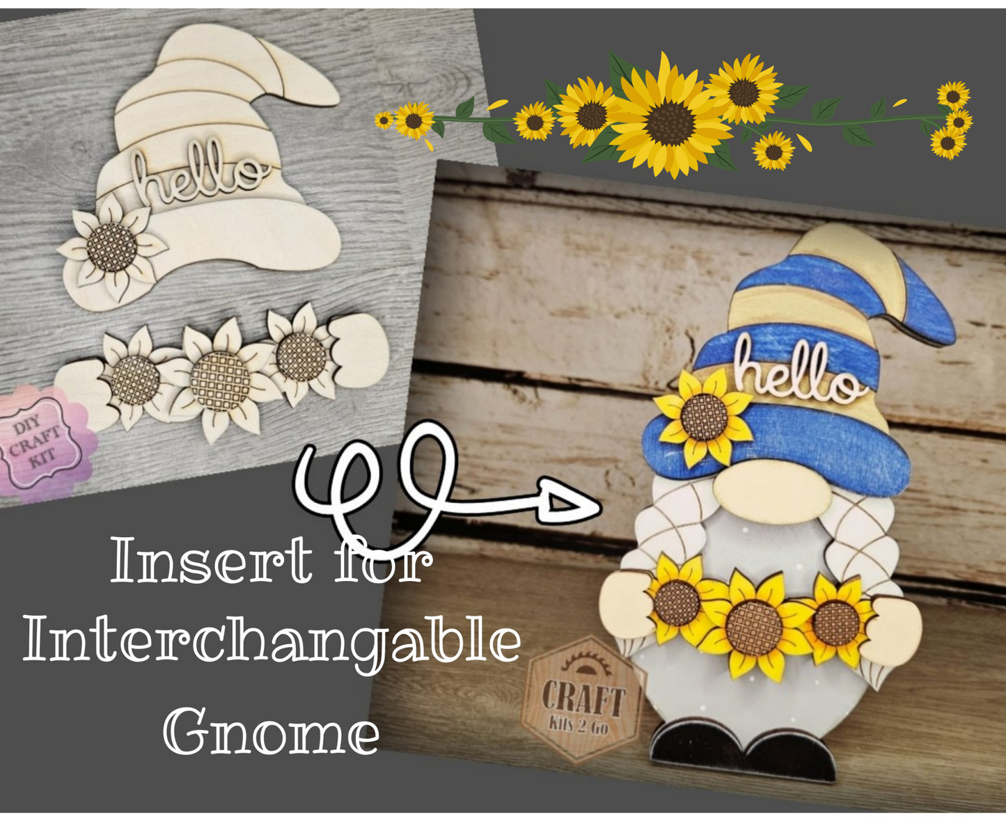 Interchangeable Gnome | GIRL SUNFLOWER TOPPER | #200002-13