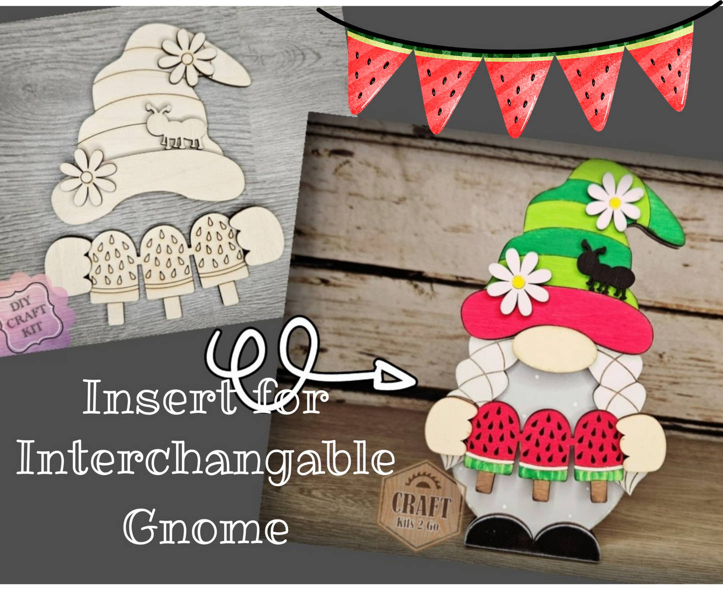 Interchangeable Gnome | GIRL SUMMER WATERMELON TOPPER | #200002-14
