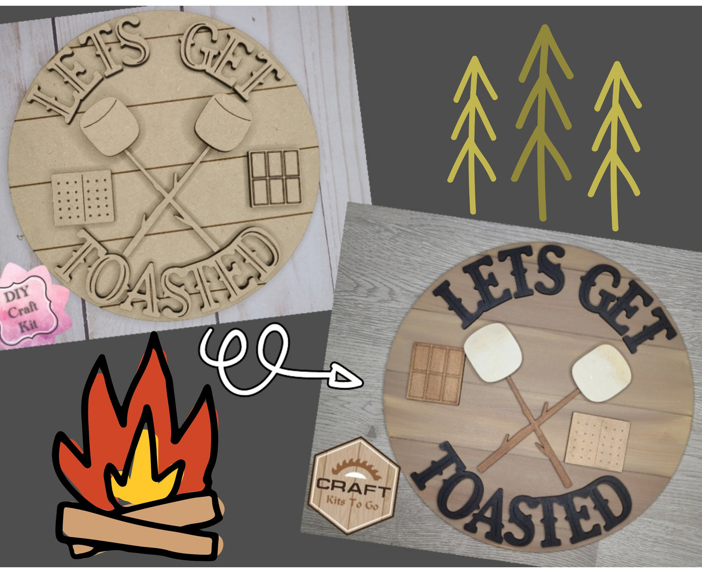 Lets Get Toasted | Yard Sign | Camping Crafts | Outdoors | DIY Craft Kits | Paint Party Supplies | #2581