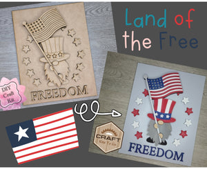 Freedom Gnome 4th of July Gnome Patriotic Decor Craft Kit Paint Party Kit #3268 - Multiple Sizes Available - Unfinished Wood Cutout Frames