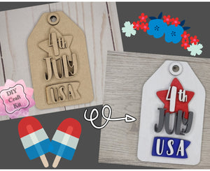 4th of July Tag | 4th of July Decor | Patriotic Decor | 4th of July Crafts | DIY Craft Kits | Paint Party Supplies | #2697