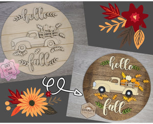 Hello Fall Sign | Fall Truck | Fall Crafts | DIY Craft Kits | Paint Party supplies | #3293