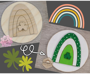 Happy St. Patrick's Day Rainbow Lucky DIY Craft Kit Paint Party Kit #3629 Multiple Sizes Available - Unfinished Wood Cutout Shapes