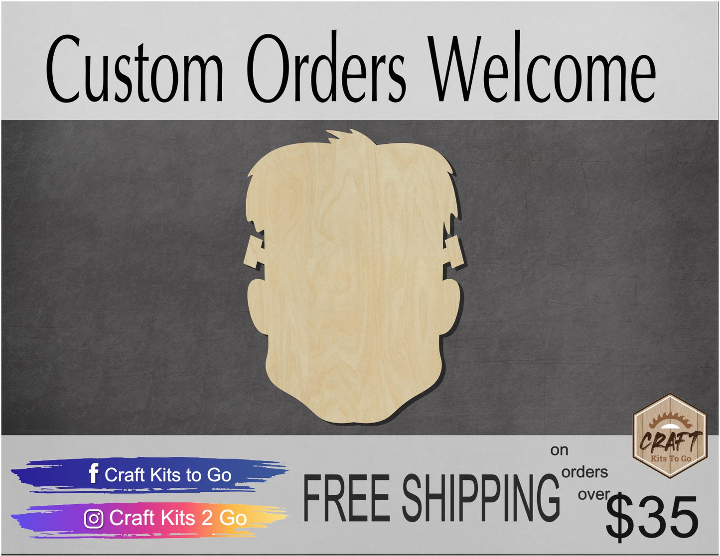 Frankenstein Head Halloween craft paint party paint kit wood cutouts #1510 - Multiple Sizes Available - Unfinished Wood Cutout Shapes