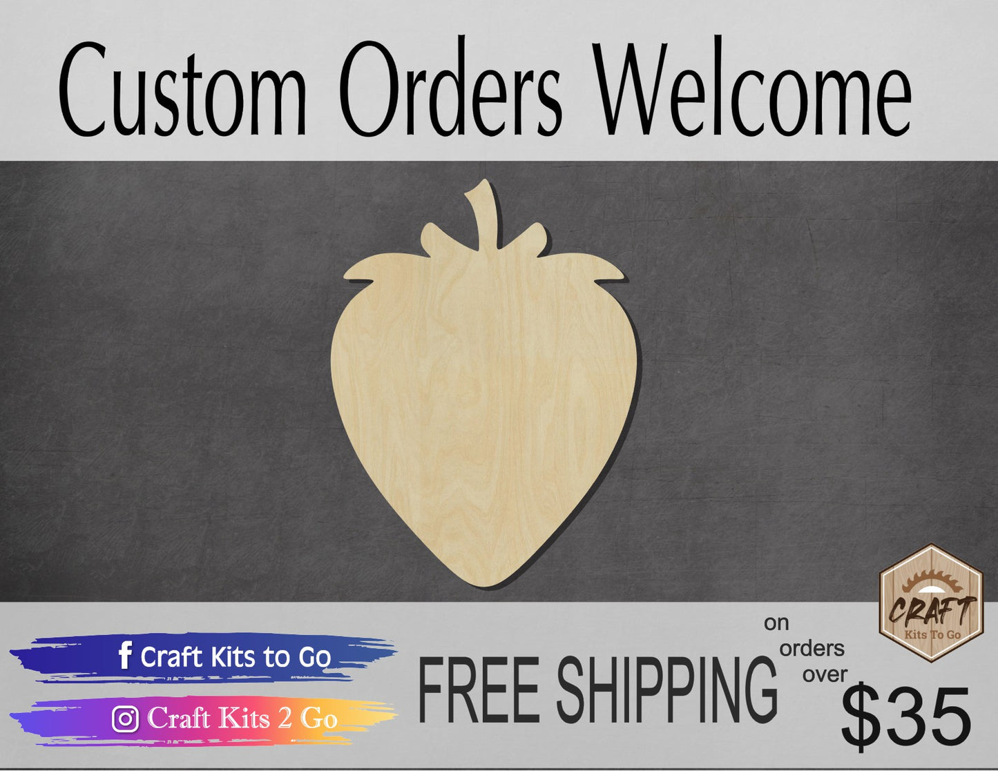 Strawberry wood shape wood cutouts food cutouts DIY paint kit #2066 - Multiple Sizes Available - Unfinished Wood Cutout Shapes