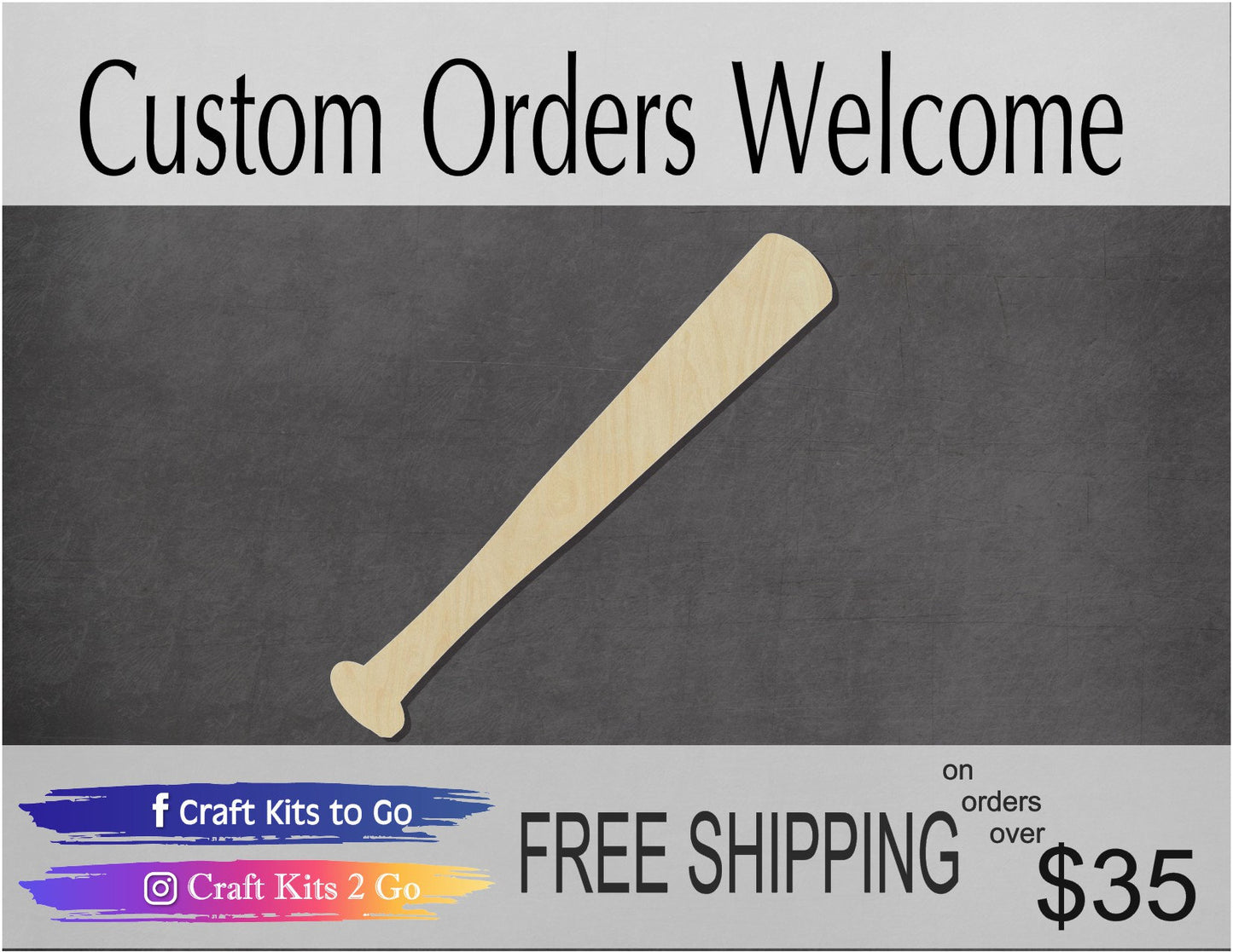 Baseball Bat Wood Cutout #1038 - Multiple Sizes Available - Unfinished Wood Cutout Shapes