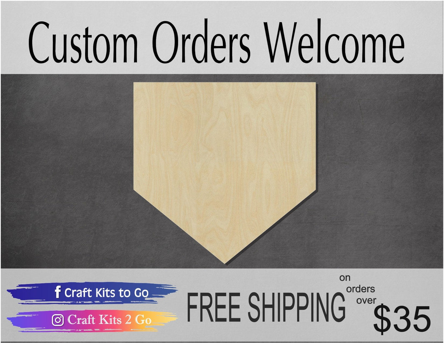 Home Plate Blank Home Plate Cutout #1069 - Multiple Sizes Available - Unfinished Wood Cutout Shapes