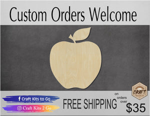 Apple Wood Blank cutouts back to school kitchen food #1163 - Multiple Sizes Available - Unfinished Cutout Shapes