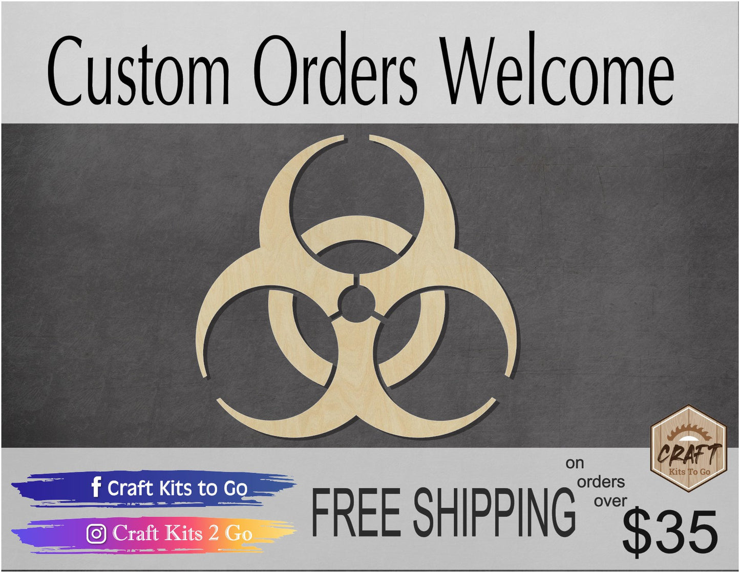 Bio hazard Symbol Wood Cutouts #1187 - Multiple Sizes Available - Unfinished Cutout Shapes