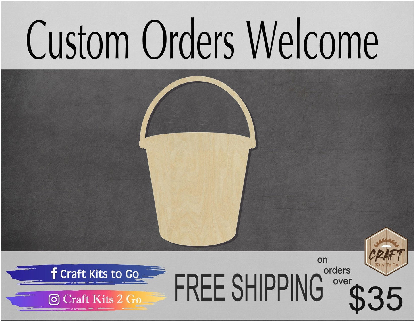 Bucket Cutout wood blank Kitchen Household items #1229 - Multiple Sizes Available - Unfinished Wood Cutout Shapes