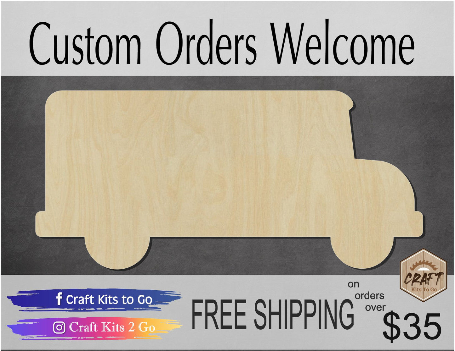 Bus Shape wood blank cutouts Back to School School bus #1240 - Multiple Sizes Available - Unfinished Wood Cutout Shapes