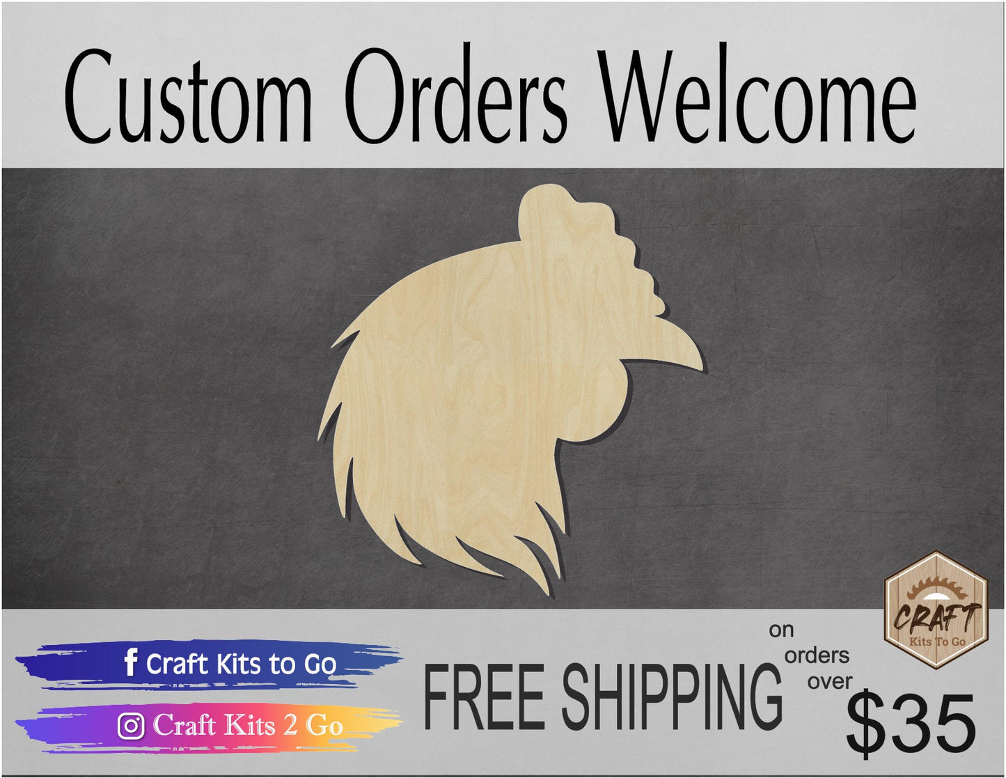 Chicken Head Farm animals Ranch wood blank cutouts DIY Paint #1291 - Multiple Sizes Available - Unfinished Cutout Shapes
