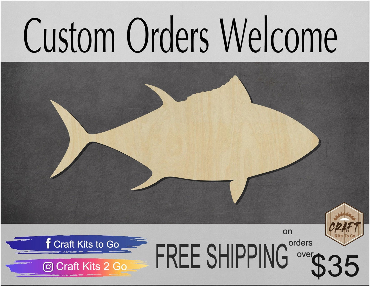 Tuna Wood Cutouts blank fishing pain kit DIY #2142 - Multiple Sizes Available - Unfinished wood Cutout Shapes