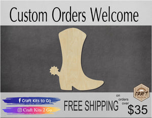 Cowboy Boot with Spur wood cutout blank wood Farm Ranch DIY Paint kit #1329 - Multiple Sizes Available - Unfinished Cutout Shapes