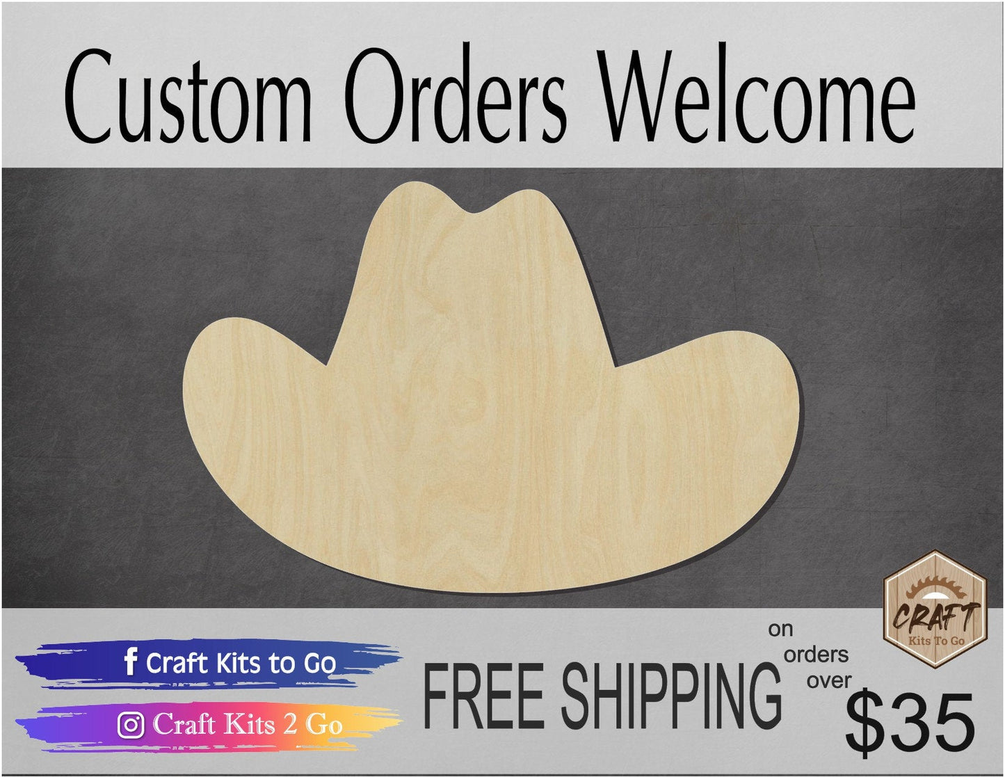 Cowboy Hat wood blank cutouts Farmer Farm Ranch Barn DIY Paint kit #1330 - Multiple Sizes Available - Unfinished Cutout Shapes