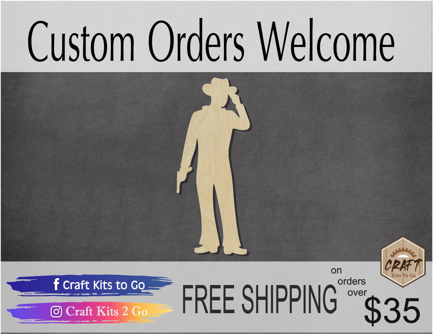 Cowboy Blank wood cutouts Farmer Farm Rancher Ranch DIY Paint kit #1332 - Multiple Sizes Available - Unfinished Cutout Shapes