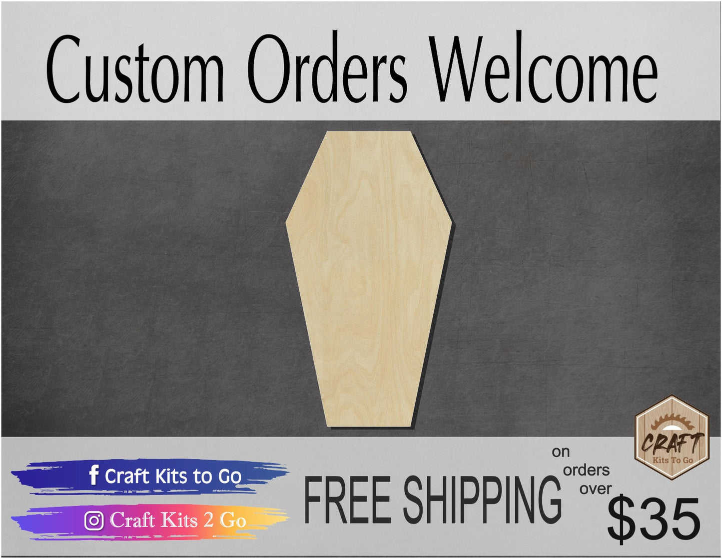 Coffin wood blank cutouts DIY Paint kit Halloween Party #1349 - Multiple Sizes Available - Unfinished Cutout Shapes