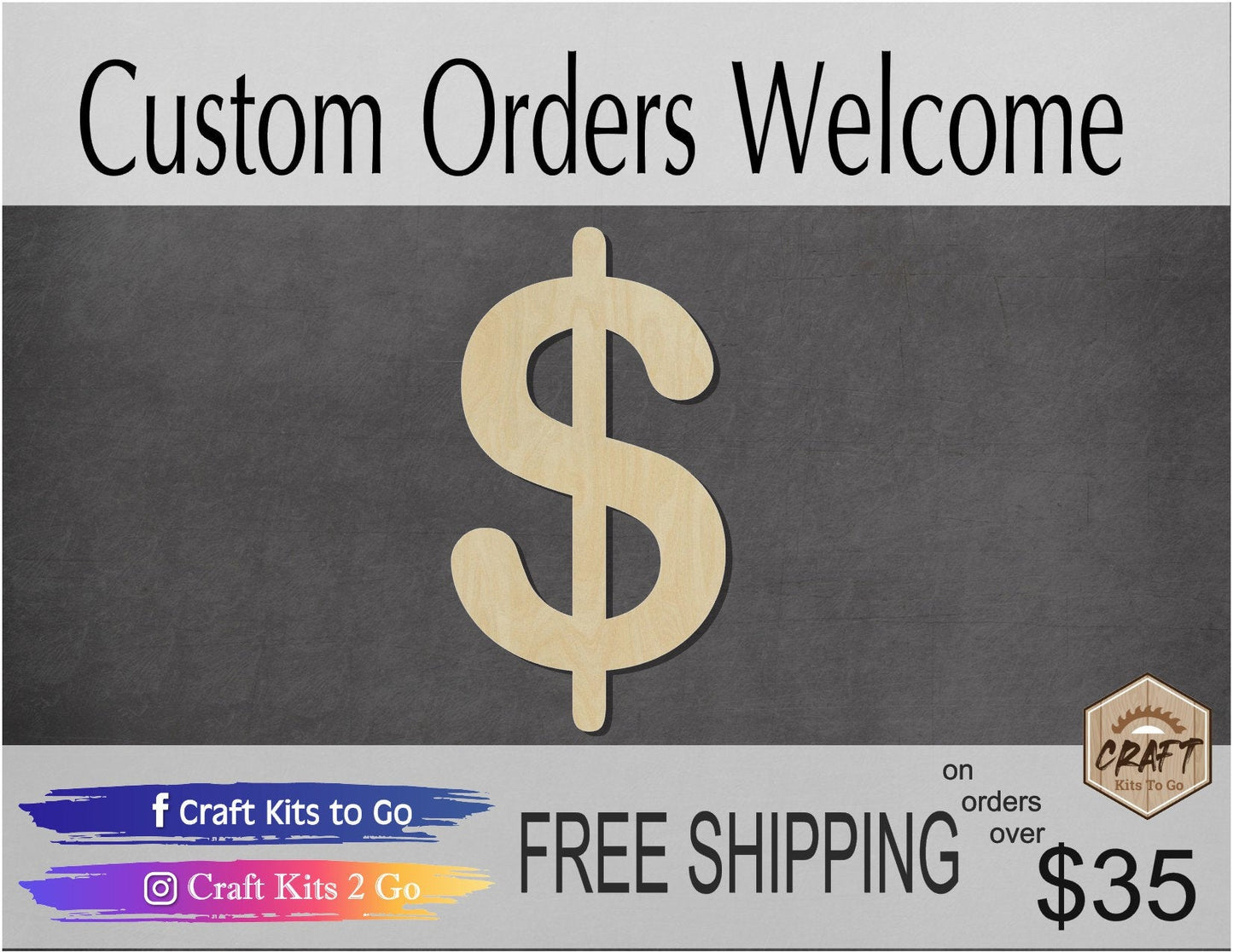 Dollar Sign Money DIY Paint kit wood blank cutouts #1388 - Multiple Sizes Available - Unfinished Cutout Shapes