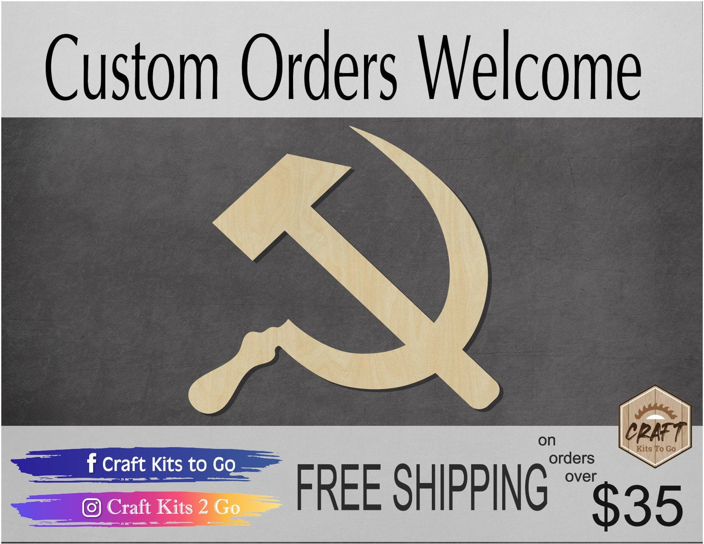 Hammer and Sickle wood blank cutouts DIY Paint kit Paint yourself Craft night #1573 - Multiple Sizes Available - Unfinished Cutout Shapes