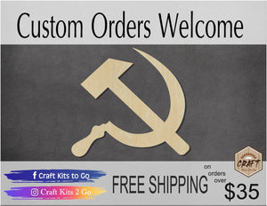 Hammer and Sickle wood blank cutouts DIY Paint kit Paint yourself Craft night #1573 - Multiple Sizes Available - Unfinished Cutout Shapes