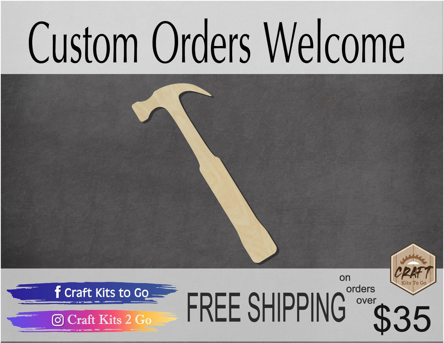 Hammer wood cutouts DIY Paint kit Father's Day Paint yourself Tools Workshop #1575 - Multiple Sizes Available - Unfinished Cutout Shapes