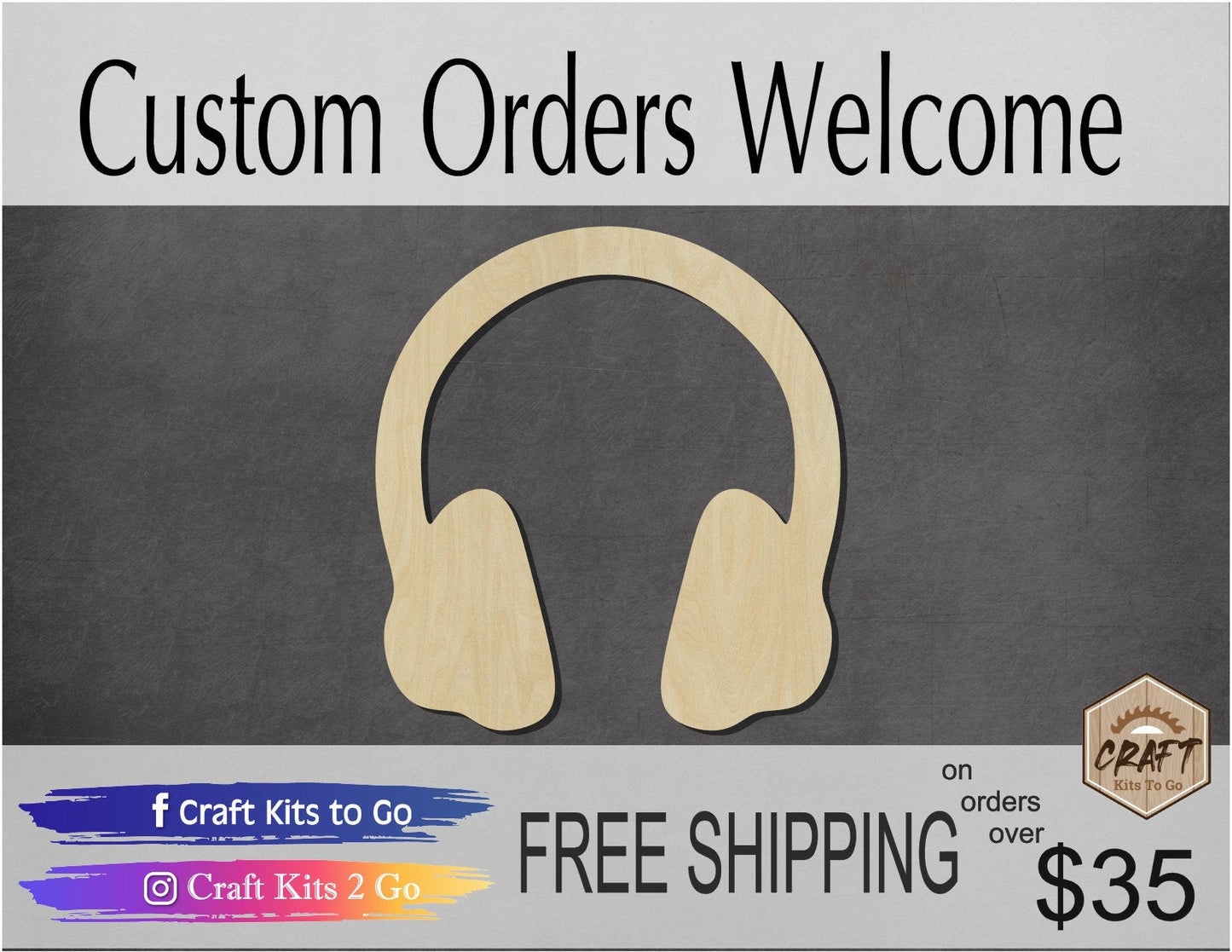 Headphones wood cutouts Music Band DIY paint kit Color yourself #1587 - Multiple Sizes Available - Unfinished wood Cutout Shapes