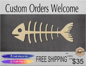 Fish Skeleton Fishing Food wood cutouts DIY Paint kit #1473 - Multiple Sizes Available - Unfinished Wood Cutout Shapes