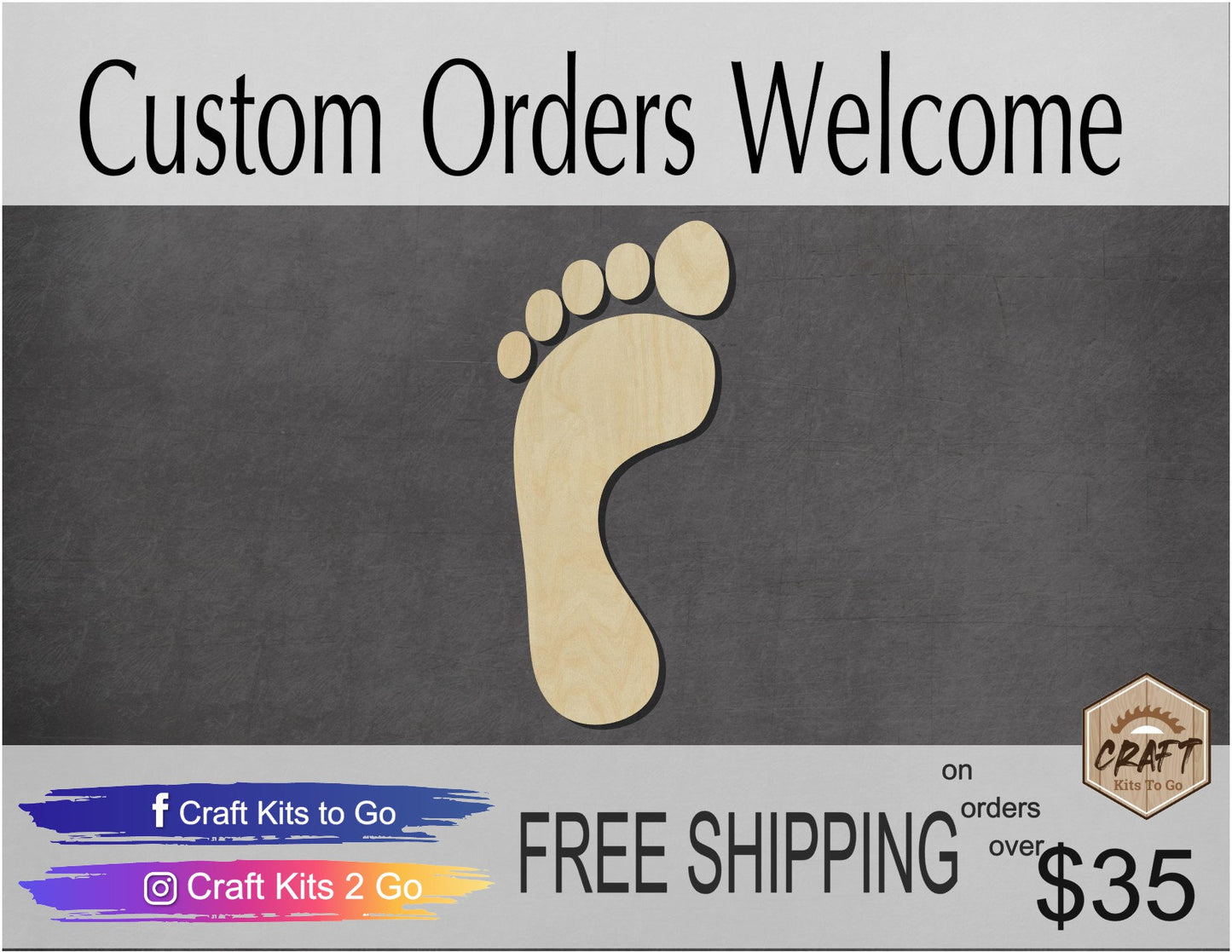 Footprint wood cutouts Body Parts DIY Paint kit Paint yourself #1504 - Multiple Sizes Available - Unfinished Wood Cutout Shapes