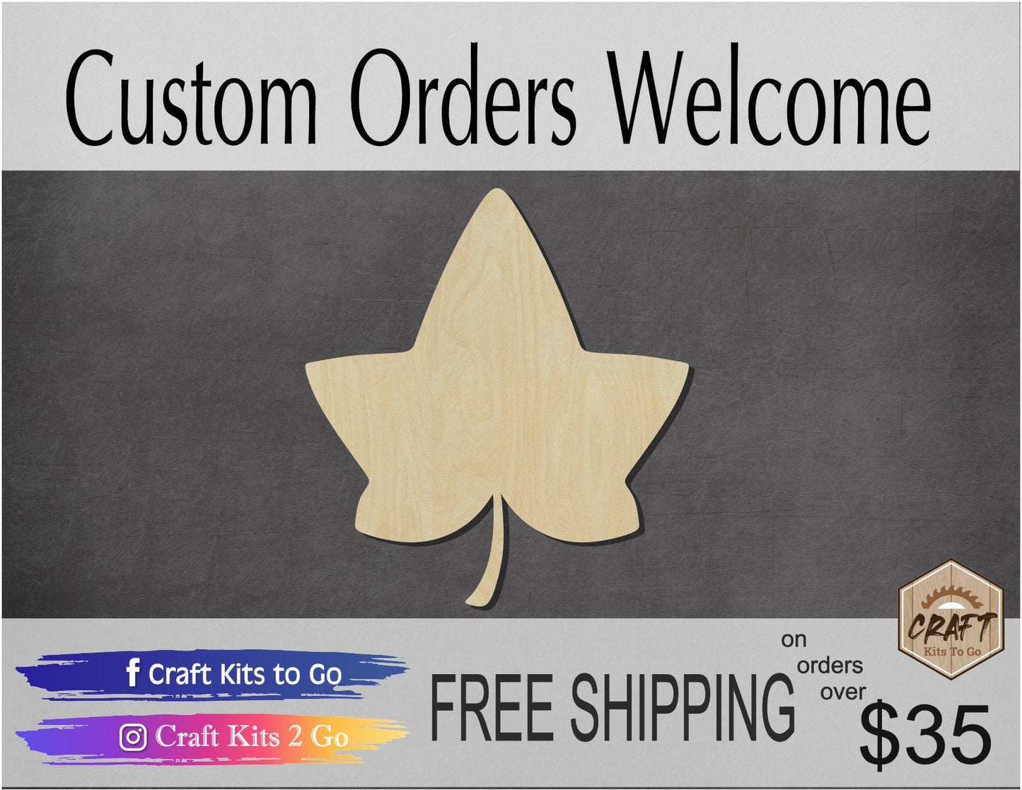 Ivy Leaf wood cutout wood shape DIY Paint kit #1634 - Multiple Sizes Available - Unfinished Wood Cutouts Shapes