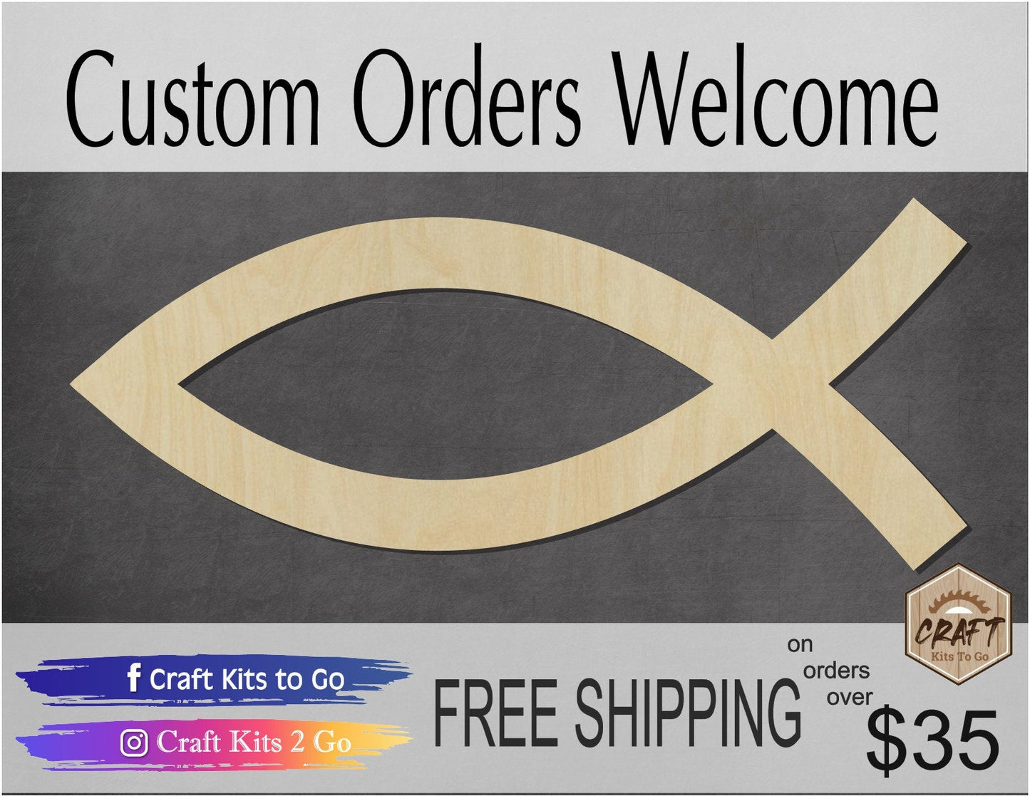 Jesus Fish wood cutouts wood shapes DIY paint kit #1642 - Multiple Sizes Available - Unfinished wood Cutout Shapes