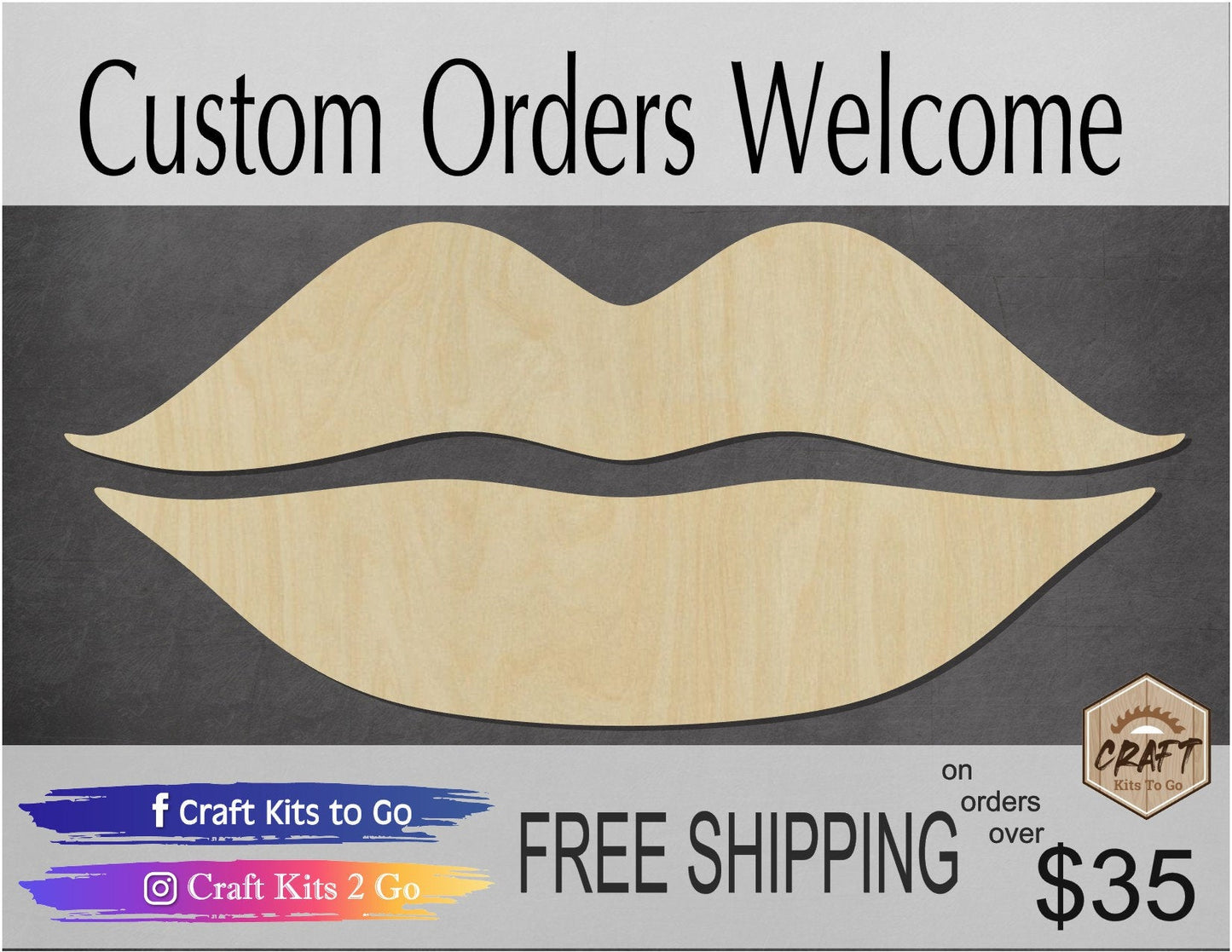 Lips wood cutouts wood shapes Valentine's Kiss Me DIY Paint kit #1697 - Multiple Sizes Available - Unfinished Wood Cutout Shapes