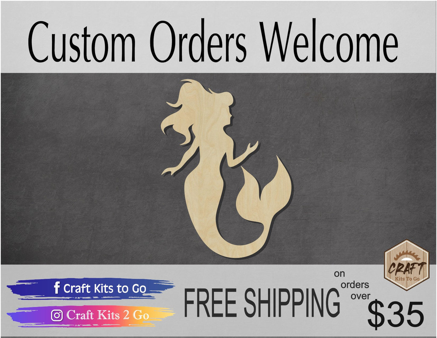Mermaid wood shape wood cutouts Ocean Sea Beach DIY Paint kit #1738 - Multiple Sizes Available - Unfinished Wood Cutout Shapes
