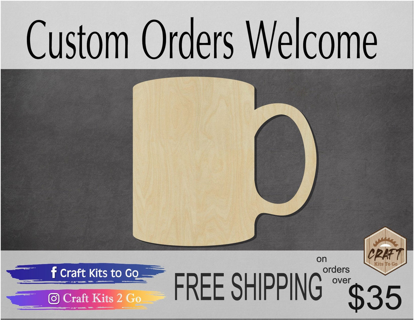 Mug wood shape wood cutouts Kitchen Decor DIY Paint kit #1767 - Multiple Sizes Available - Unfinished Wood Cutout Shapes