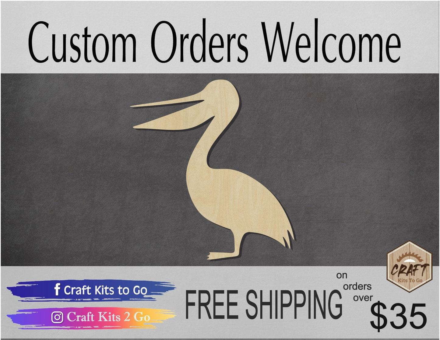 Pelican wood shape wood cutouts animal shapes animal cutouts DIY Paint kit #1833 - Multiple Sizes Available - Unfinished Wood Cutout Shapes