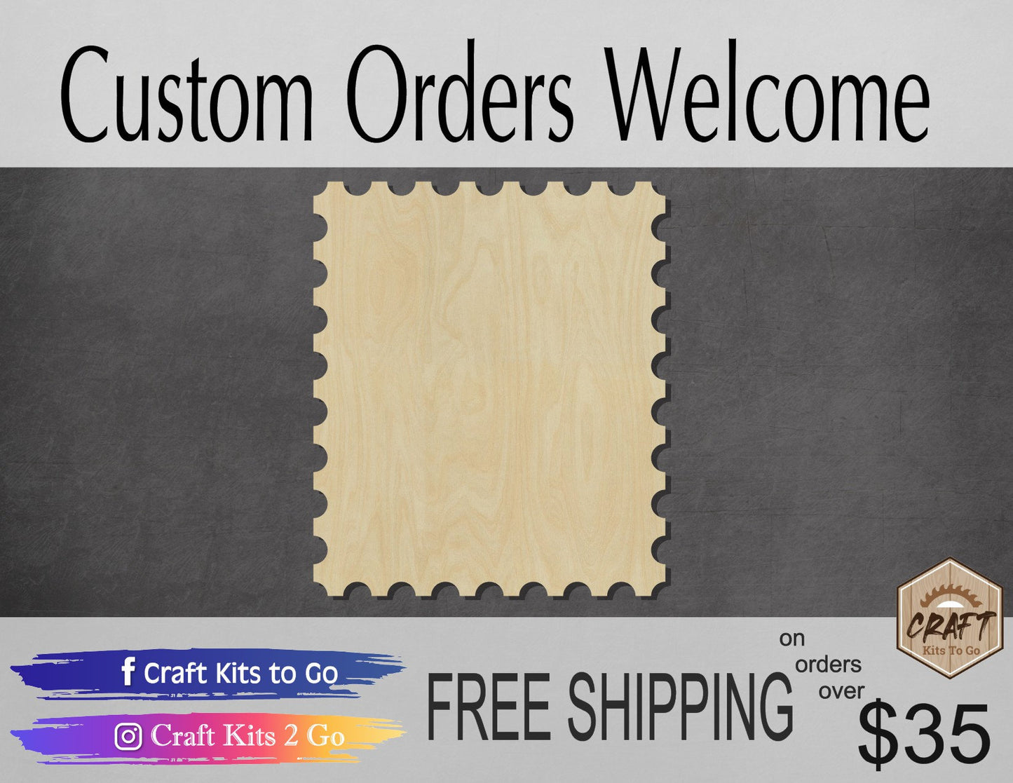 Postage Stamp wood shape wood cutouts DIY Paint Kit Mail #1881 - Multiple Sizes Available - Unfinished Wood Cutout Shapes