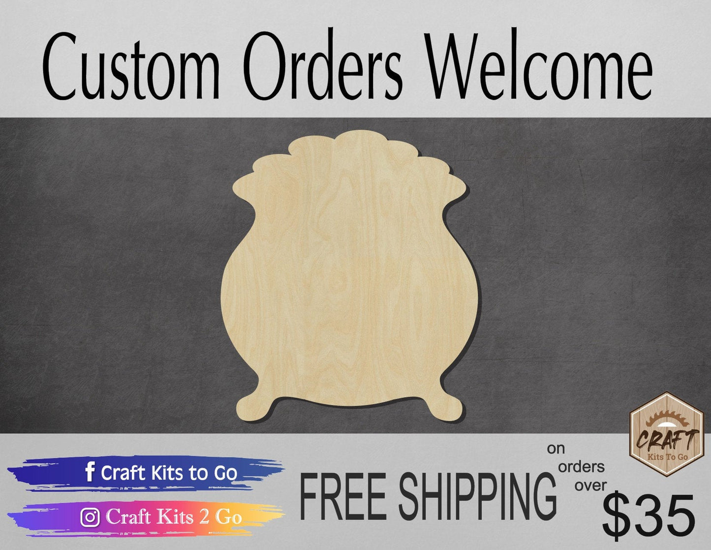 Pot of Gold wood shape wood cutouts St. Patrick's Day Craft DIY paint #1882 - Multiple Sizes Available - Unfinished Wood Cutout Shapes