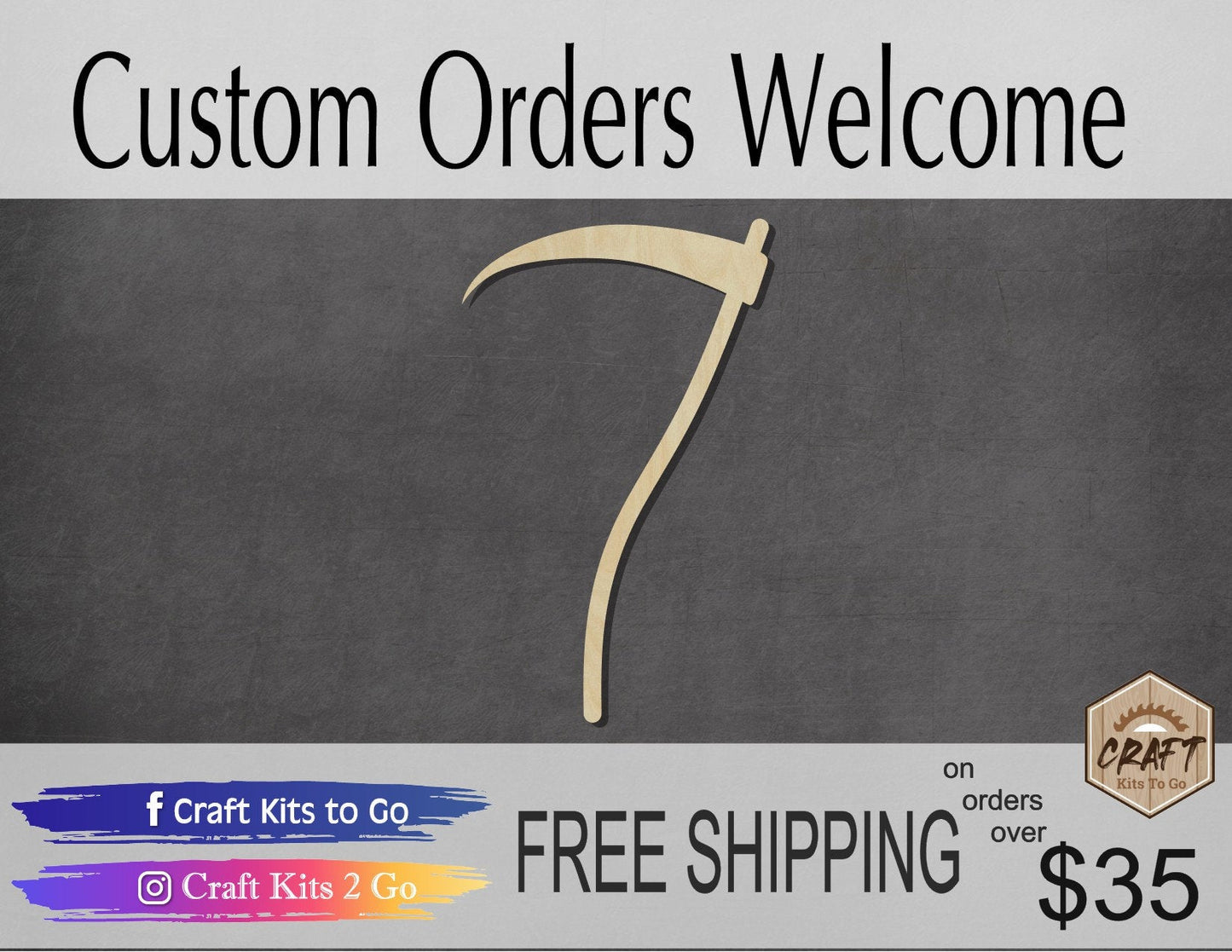 Scythe wood shape wood cutouts Halloween costume DIY paint kit #1973 - Multiple Sizes Available - Unfinished Wood Cutout Shapes