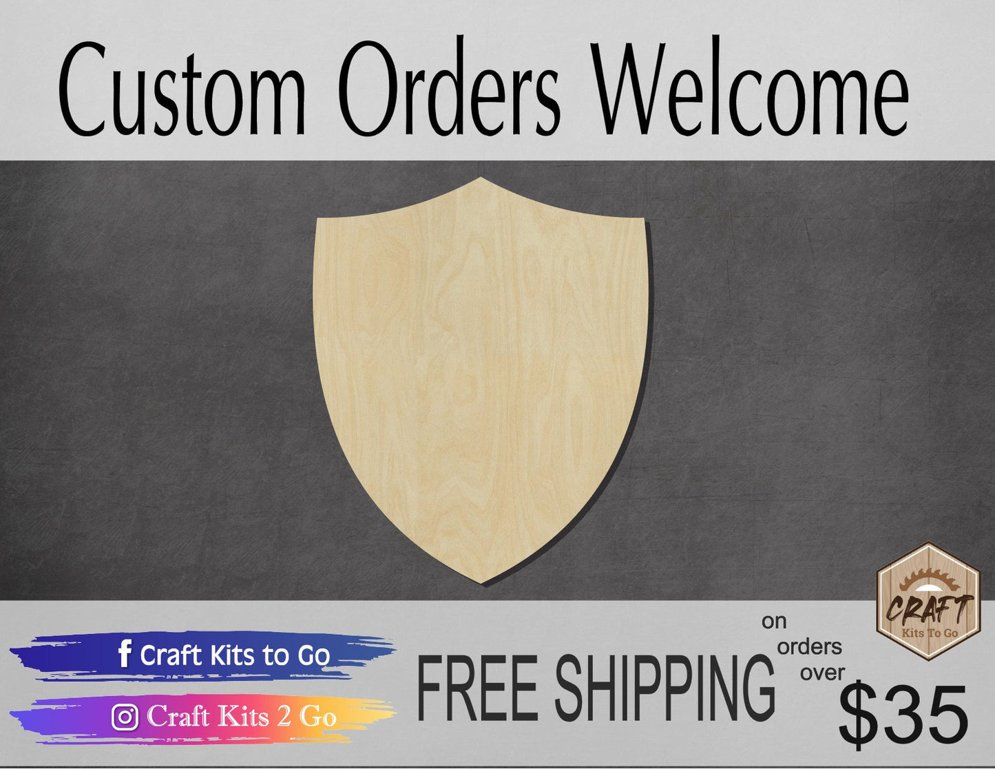 Shield wood shape wood cutouts DIY Paint kit #1990 - Multiple Sizes Available - Unfinished Wood Cutout Shapes