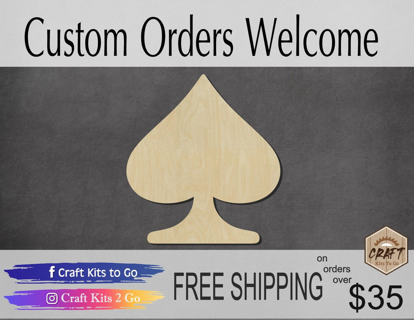 Spade wood shape wood cutouts Card Game DIY paint kit #2036 - Multiple Sizes Available - Unfinished Wood Cutout Shapes