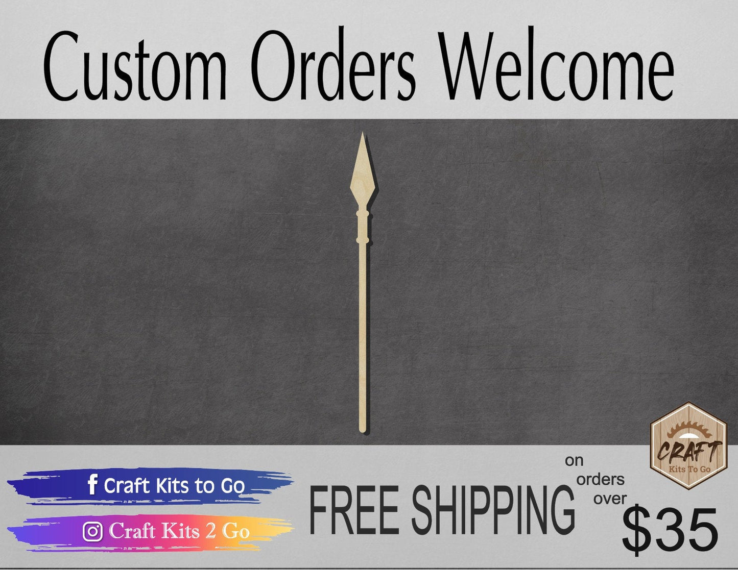 Spear wood shape wood cutouts Weapon DIY paint kit #2039 - Multiple Sizes Available - Unfinished Wood Cutout Shapes