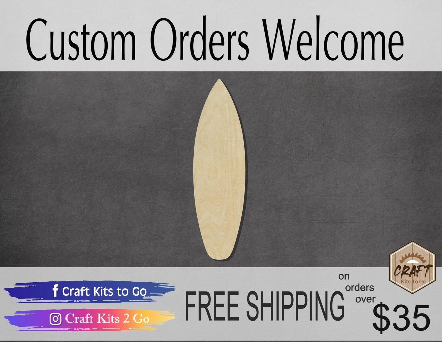 Surf Board wood shape wood cutouts Summer time DIY Paint kit #2072 - Multiple Sizes Available - Unfinished Wood Cutout Shapes