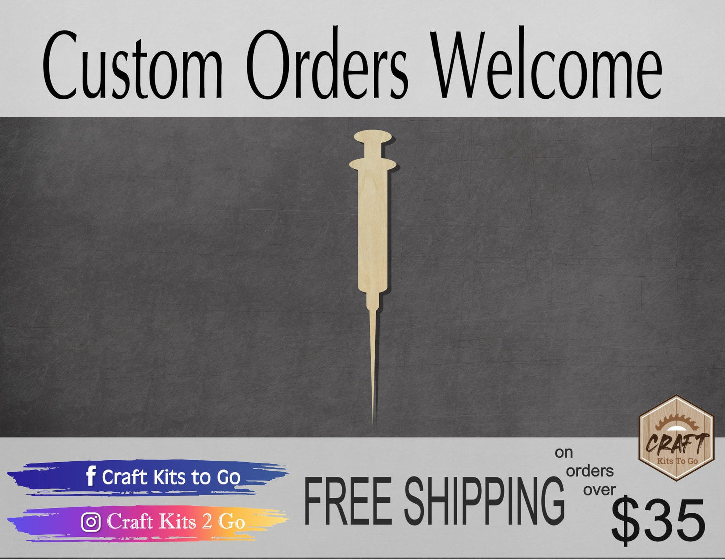 Syringe wood shape wood cutouts Hospital Doctors DIY paint kit #2079 - Multiple Sizes Available - Unfinished Wood Cutout Shapes